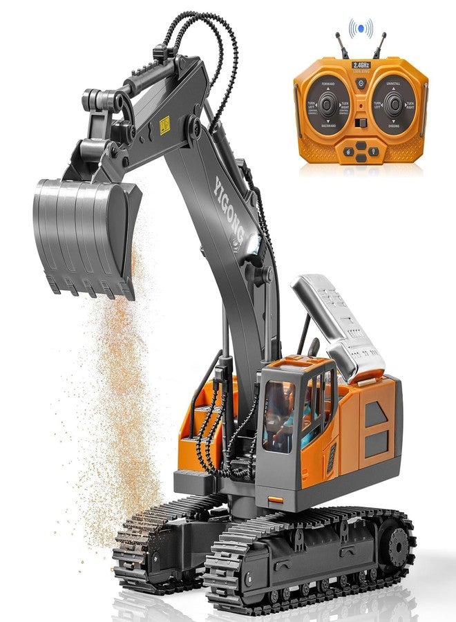 Junona Remote Control Excavator Toy for 6-12 yr Boys, Best Birthday Gifts for Kids 7 8 9 10 11 Year Old, RC Construction Toys with Metal Shovel, Lights, Sounds 2.4Ghz-Multicolor - Image 1